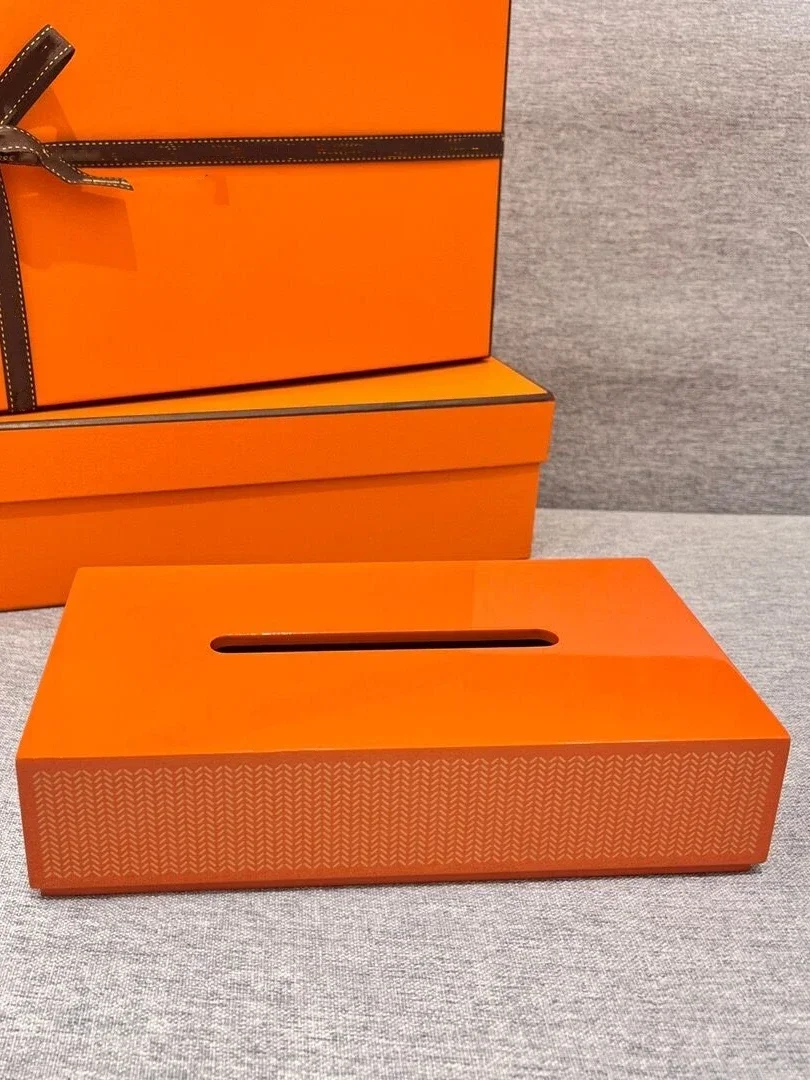 European-Style High-End Home Hand-Painted Carved Wooden Tissue Box Rectangular Square Bright Matte Contrast Color Paint logo