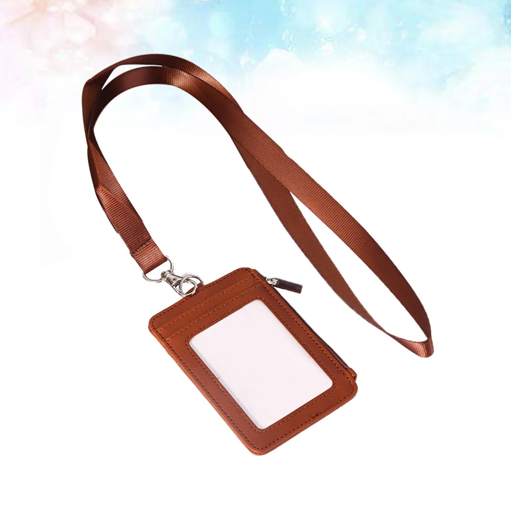 

Creative ID Holder Name Tag Protector Cover Practical ID Badge Holder Hanging Storage Pocket (Brown)