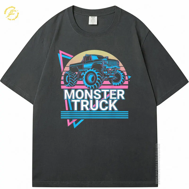 Фото Топы в стиле водителя 2025 года, мужская футболка из 100% хлопка, футболка Monster Truck в стиле ретро, футболка большого размера с графическим рисунком, футболка для парней, одежда Uomo, летняя одежда №2