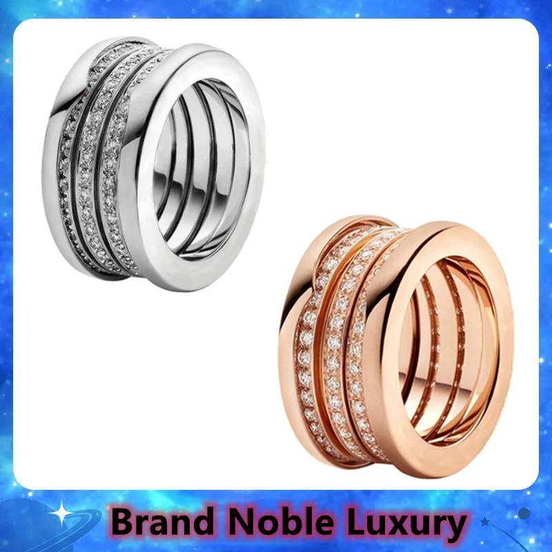 

New Brand Noble Luxury S925 Sterling Silver Spring Diamonds Rings Men's and Women's Couple Marriage Ring Lovers Christmas Gifts