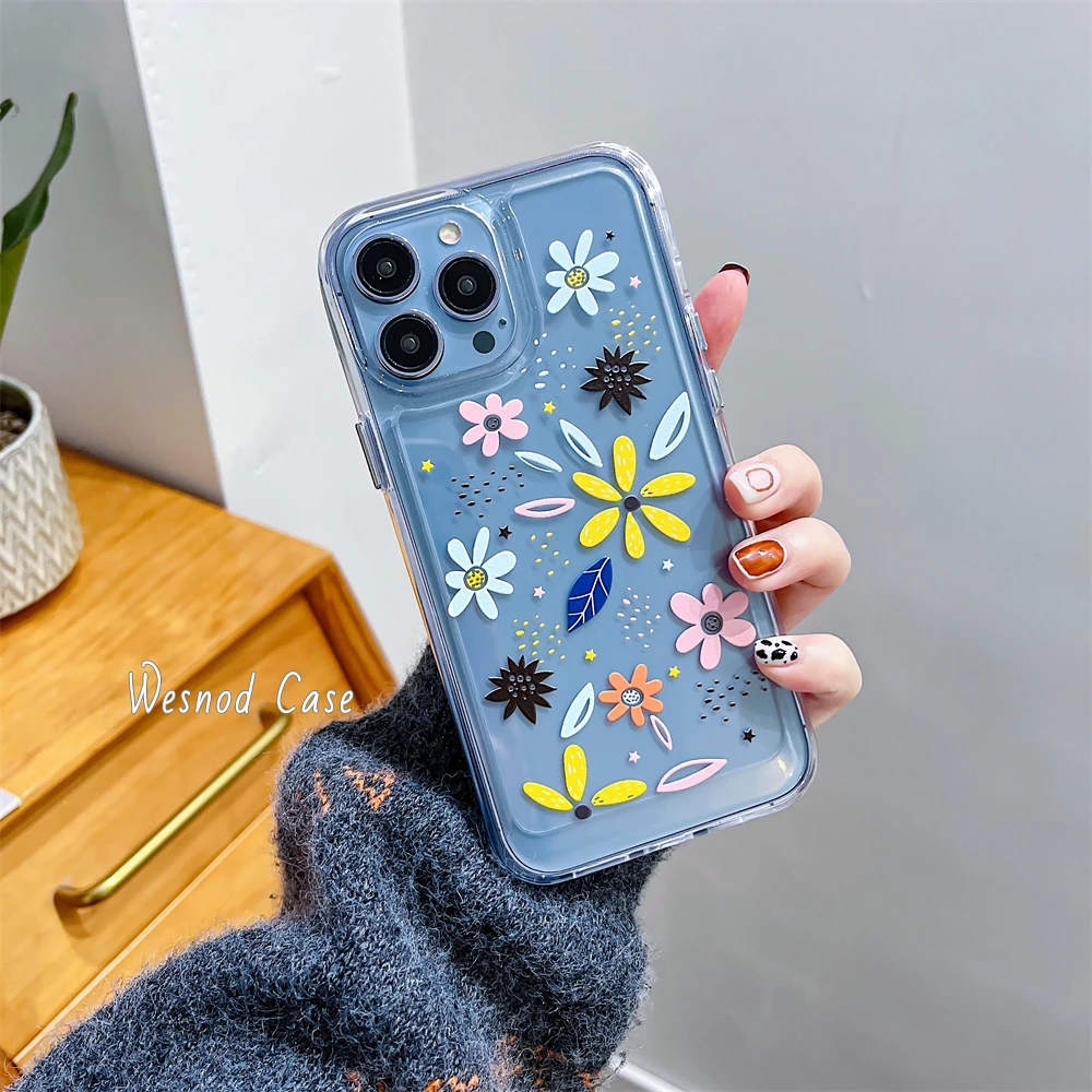 

Fashion Cartoon Cute Floral Iphone 13 Pro Max Case For Grils 11 12 X Xs Xr 7 8 Plus Stylish Women Soft Sillicone Cover Clear
