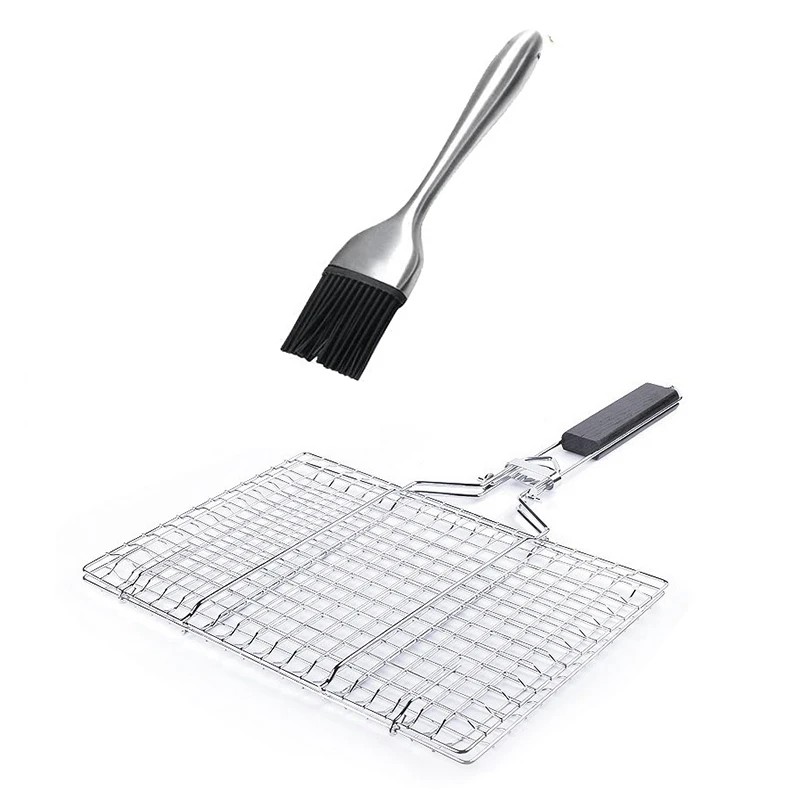 Корзина для рыбы-гриля, портативный держатель для рыбы, складная корзина для гриля и барбекю со съемной ручкой для гриля, овощей и рыбы