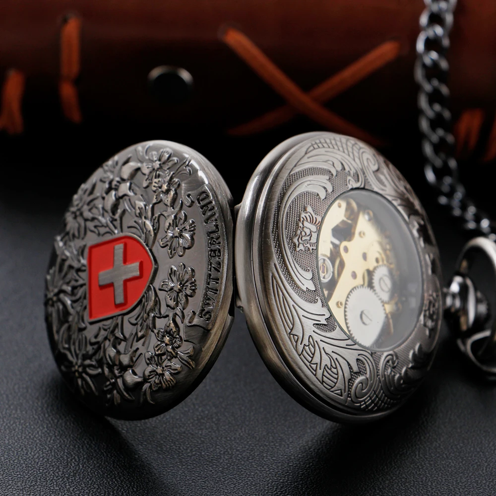 Retro Cross Emblem Printed Mechanical Pocket Watch High Quality Unisex Necklace Time Pendant Men's and Women's Gift Relagio