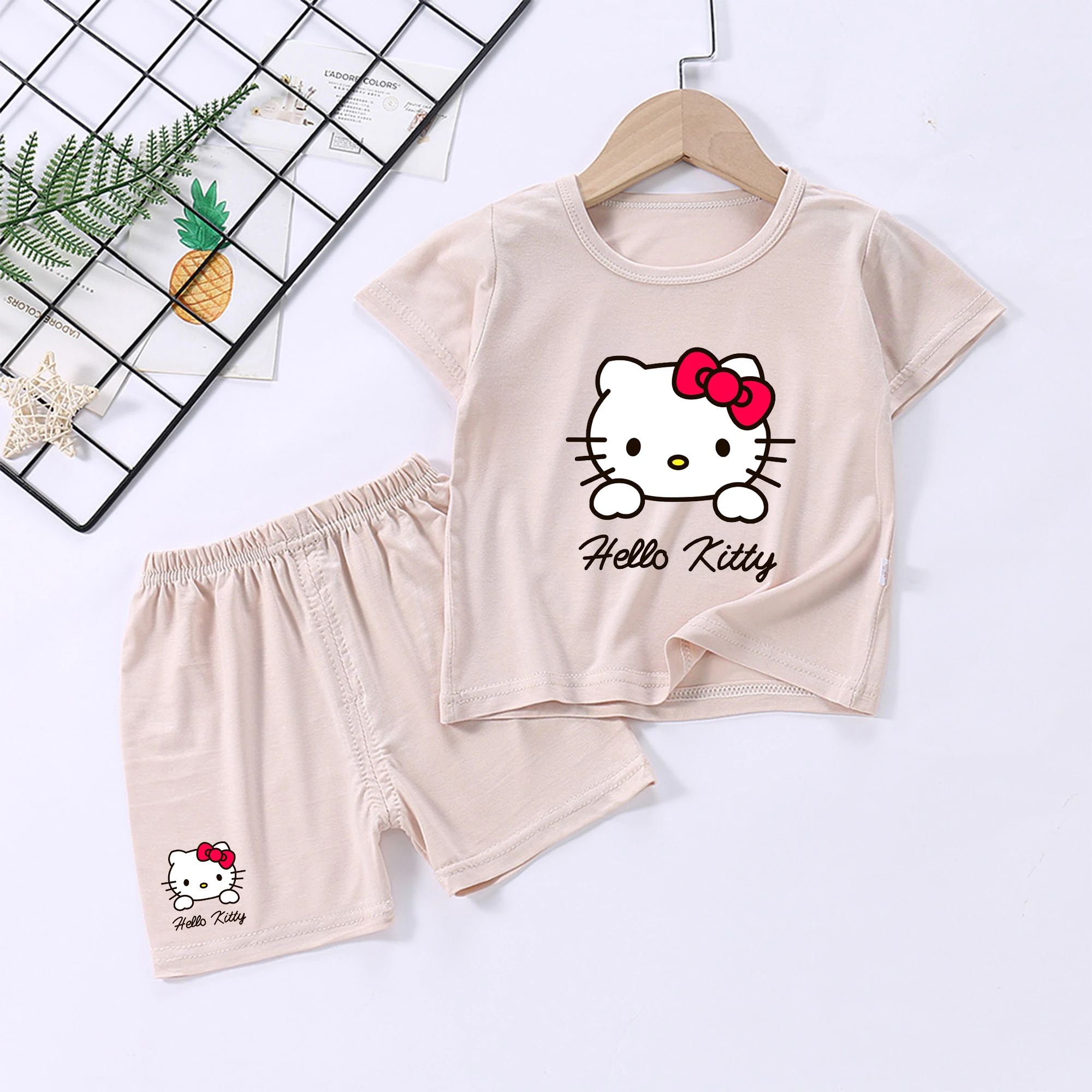 

New Kawaii Hello Kitty Kuromi Cartoon Children Modal Short Sleeve Set Boy Girl Summer Pajama Cute Cartoon Home Clothes Wholesale