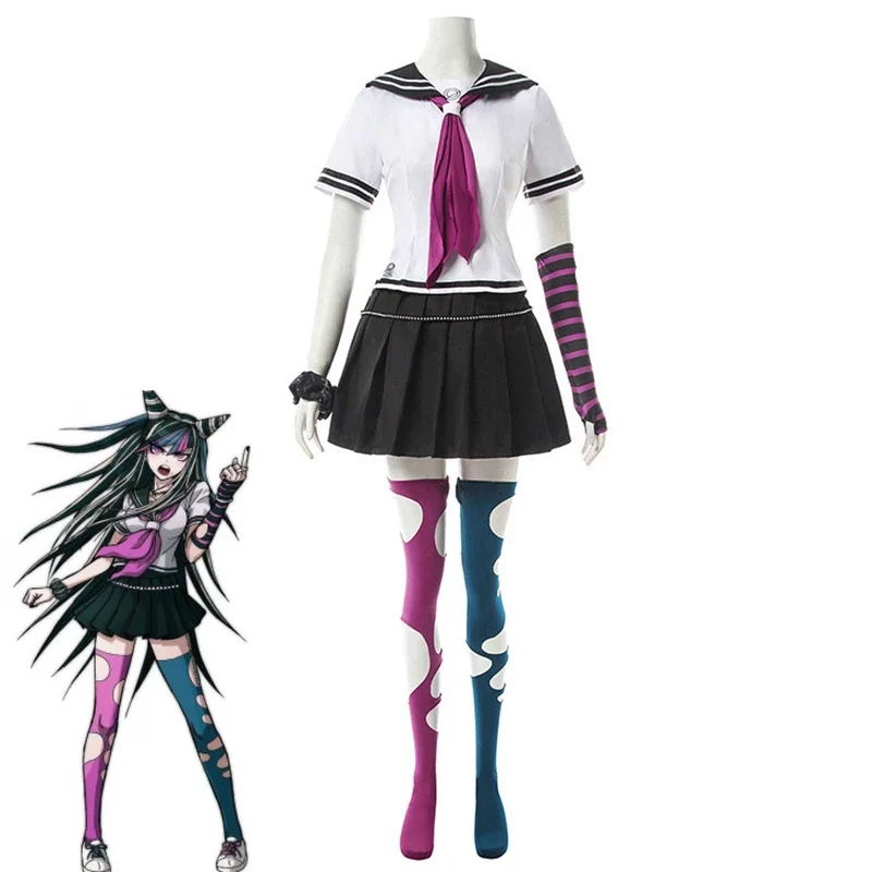Аниме Danganronpa Mioda Ibuki Косплей Костюм Красочный парик с рогом дьявола для женщин
