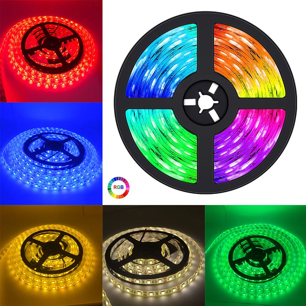

Светодиодная лента 5050 RGB, 5-20 м, гибкая светодиодная лента, 12 В постоянного тока, водонепроницаемая RGB Диодная лента, адаптер ИК-контроллера с 3...
