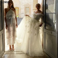 lorie new fashion spring off shoulder bride wedding dresses 3d flowers long lantern sleeves boho elegant a line bridal gowns