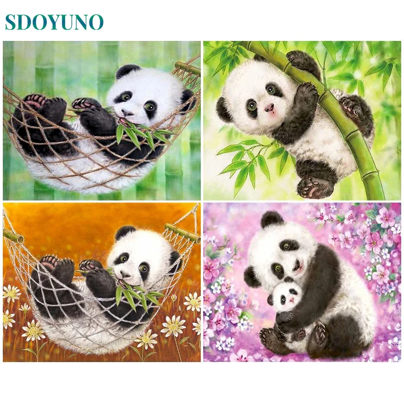 

SDOYUNO DIY Oil Paintings By Numbers Cartoon Panda Animals Coloring Paint Home Decor For Adults On Canvas Painting For Living Ro