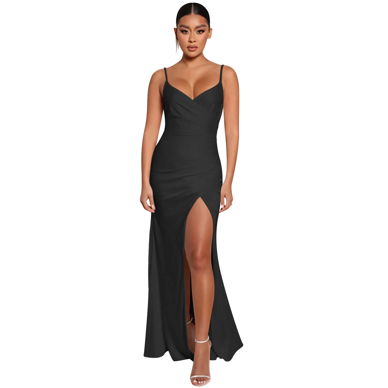 

Zoctuo Dresses For Women 2022 Elegant Dress Spring Summer Robe Outfit Straps V-neck Split New Fashion Sexy Tight Solid Vestidos