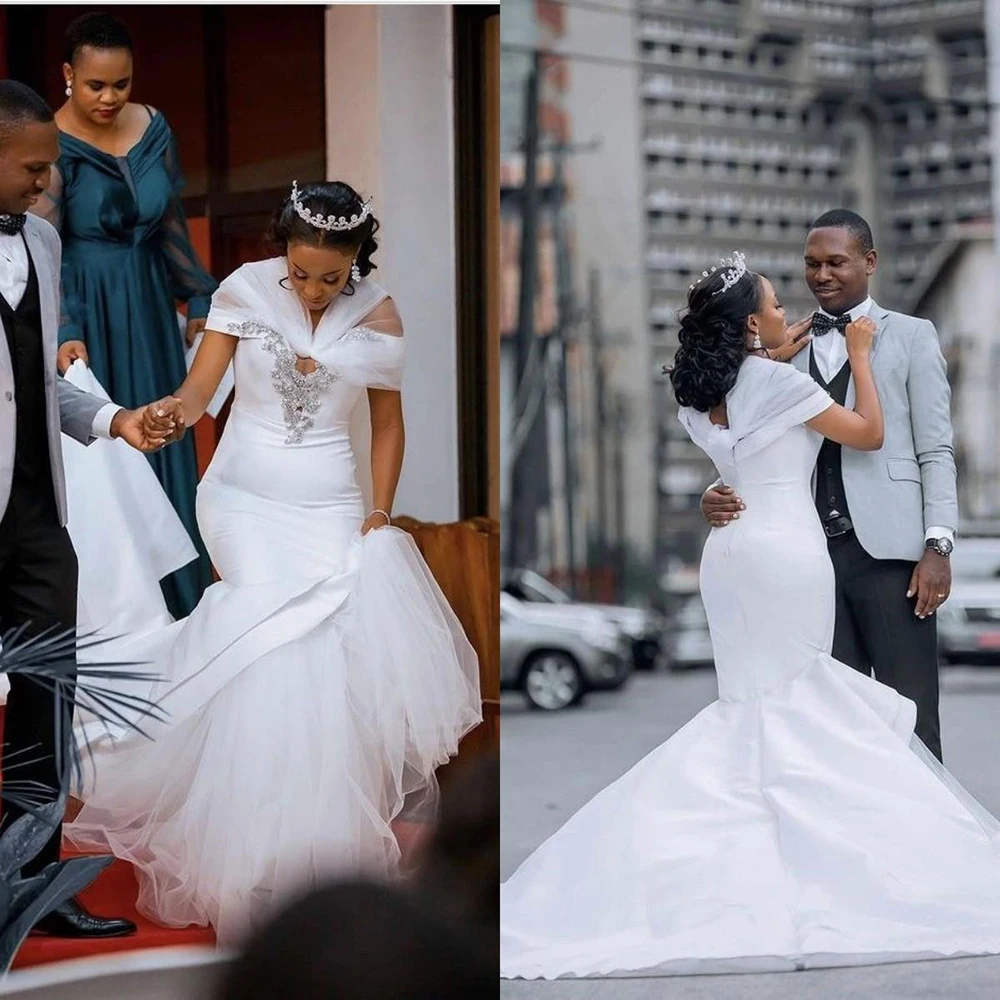 

Женское свадебное платье-Русалка It's yiiya, белое элегантное платье с запахом и кружевной аппликацией, расшитое бисером, на лето