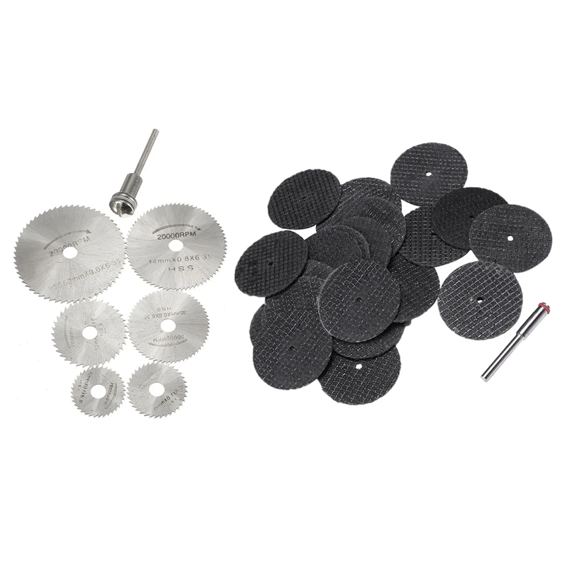 

32 Pcs Blades: 25 Pcs Blades Cutting Disc Set 32Mm With Arbor For Dremel Rotary Tool & 7 Pcs Kit HSS Circular Drive Saw Blade Ci