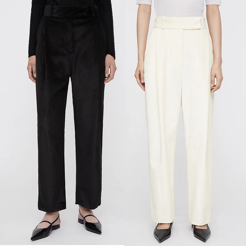 

Igh Waist Women's Corduroy Straight Casual Pants 2022 Winter New Ladies Commuter Loose Thickened Suit Trousers