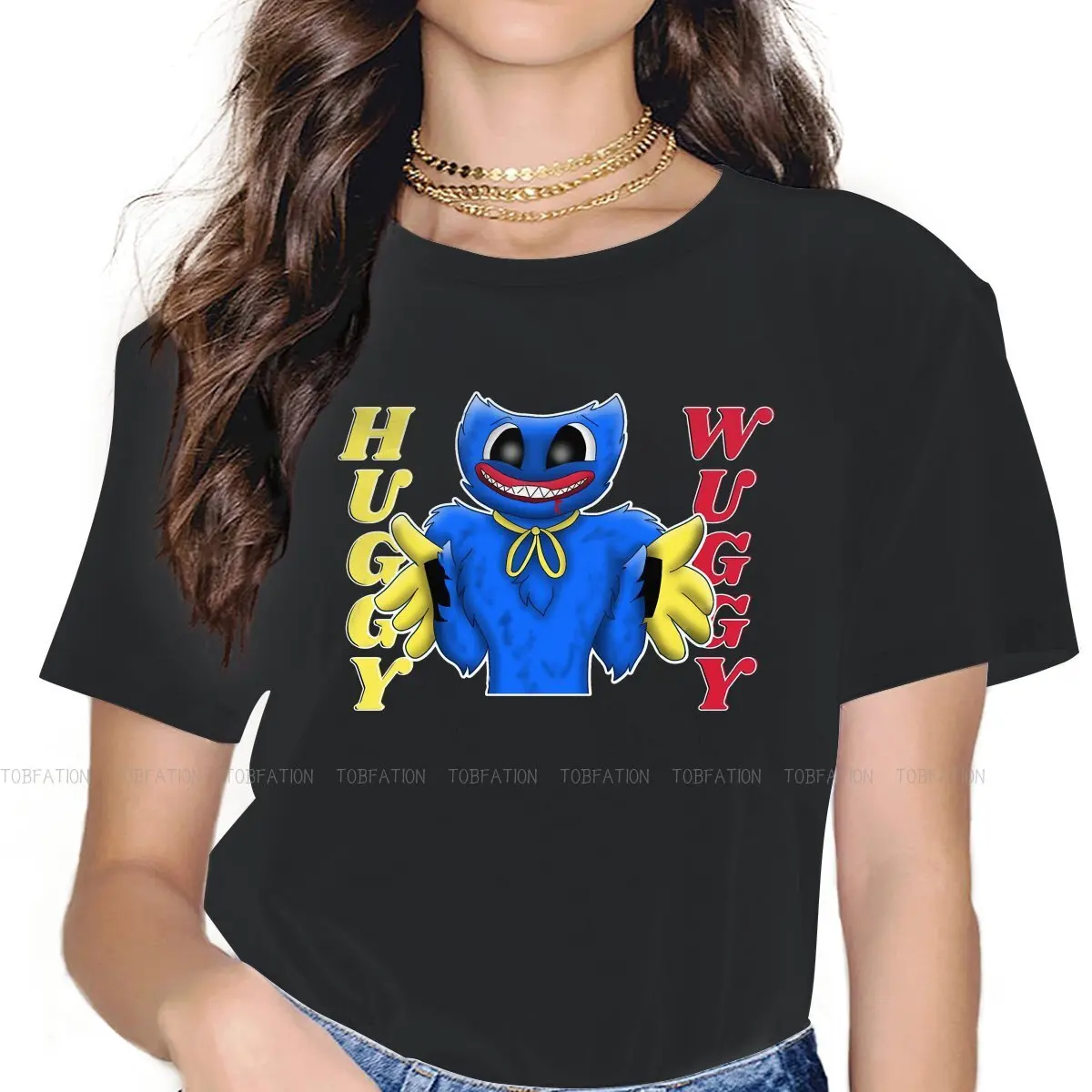 

Хипстерские футболки Huggy Wuggy для детей, женские топы в стиле Харадзюку, футболки с круглым вырезом, большой размер