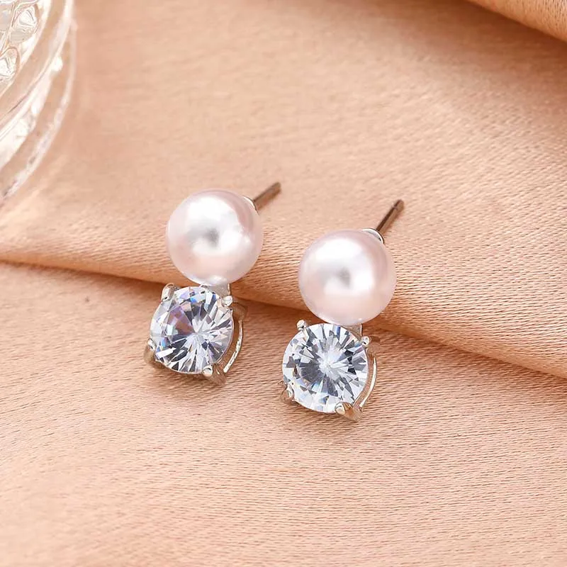 

2022 Korean Zircon Pearl Stud Earrings For Women Stainless Steel Silver Color Piercing Earring Femme Jewelry Gift Accessories
