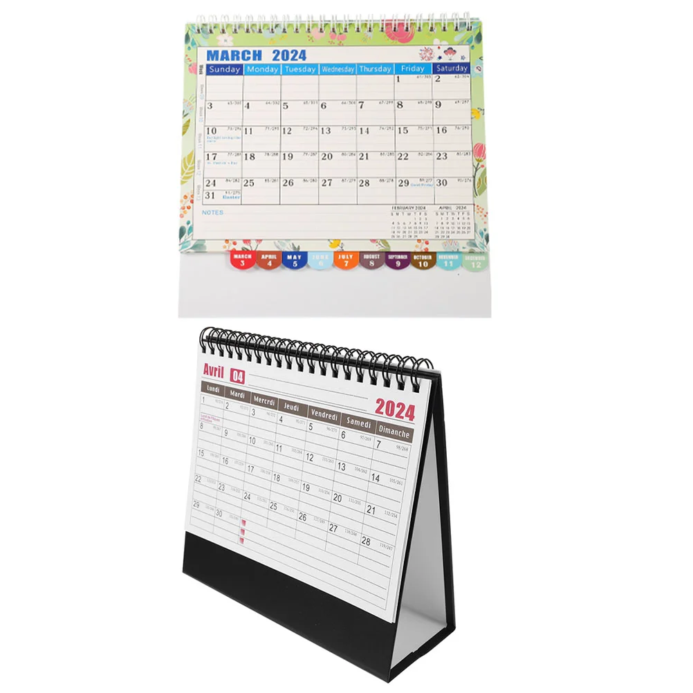 

2 шт., календарь для рабочего стола, календарь, декоративный портативный календарь, автономный календарь на английском языке 2024 календарь 2024