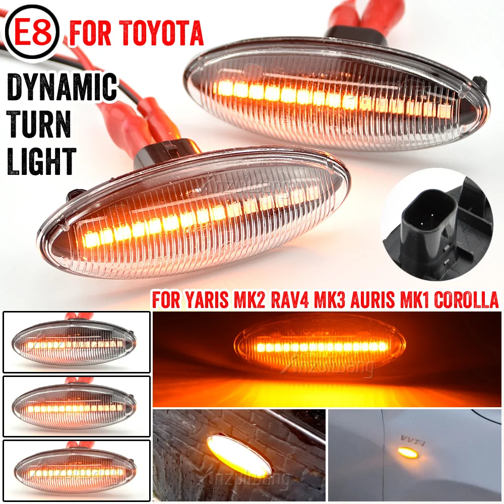 

2pcs For Toyota Yaris Mk2 P9 RAV4 Mk3 ACA3/ALA3 Auris Mk1 E15 COR Dynamic Flowing LED Turn Signal Side Marker Light Blinker Lamp