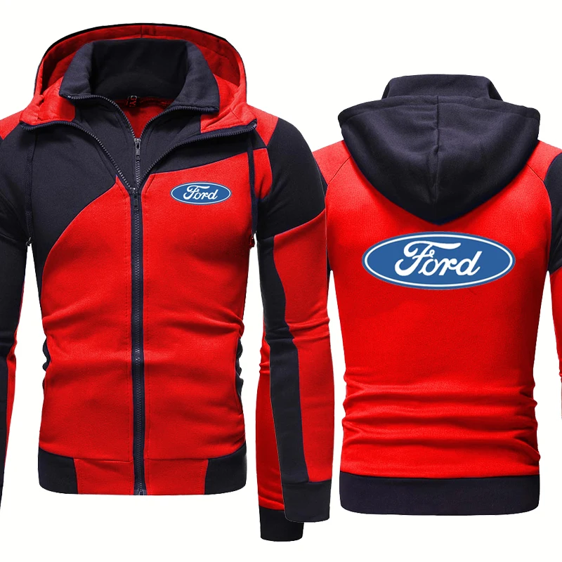 Высококачественная демисезонная модная мужская толстовка с капюшоном с принтом логотипа автомобиля Ford, спортивная куртка с прострочкой, Мужская толстовка из чистого хлопка на молнии