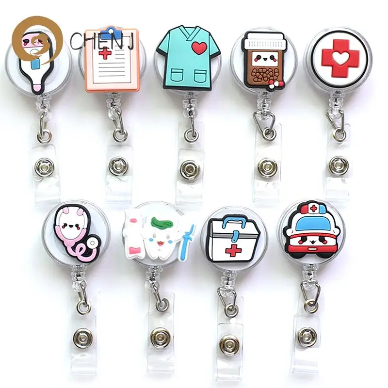 

Hospital Retractable Pull Button Plastic Badge Holder Reel Doctor Nurse Exhibition Enfermera Girl Name Card Chest Card Cute