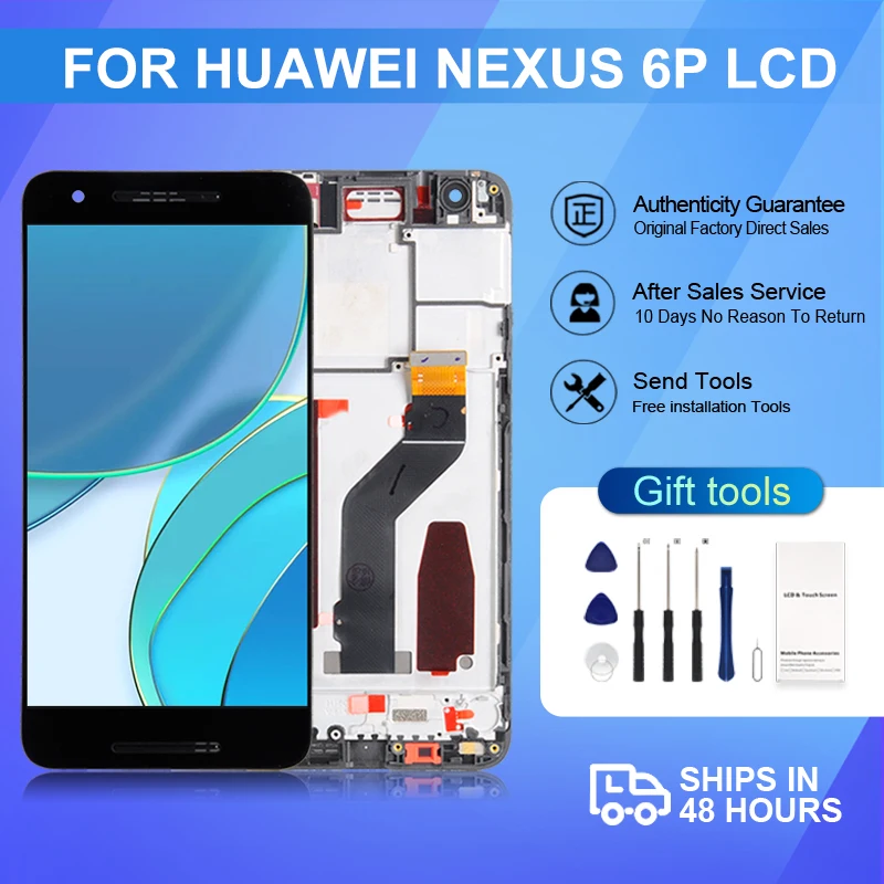 

Сенсорный ЖК-экран 5,7 дюйма для Huawei NEXUS 6P, 1 шт., дигитайзер для Google 6P, дисплей в сборе с инструментами, бесплатная доставка