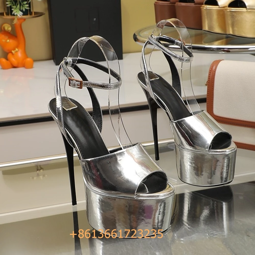 2025 женские босоножки на очень высоком каблуке из лакированной кожи с открытым