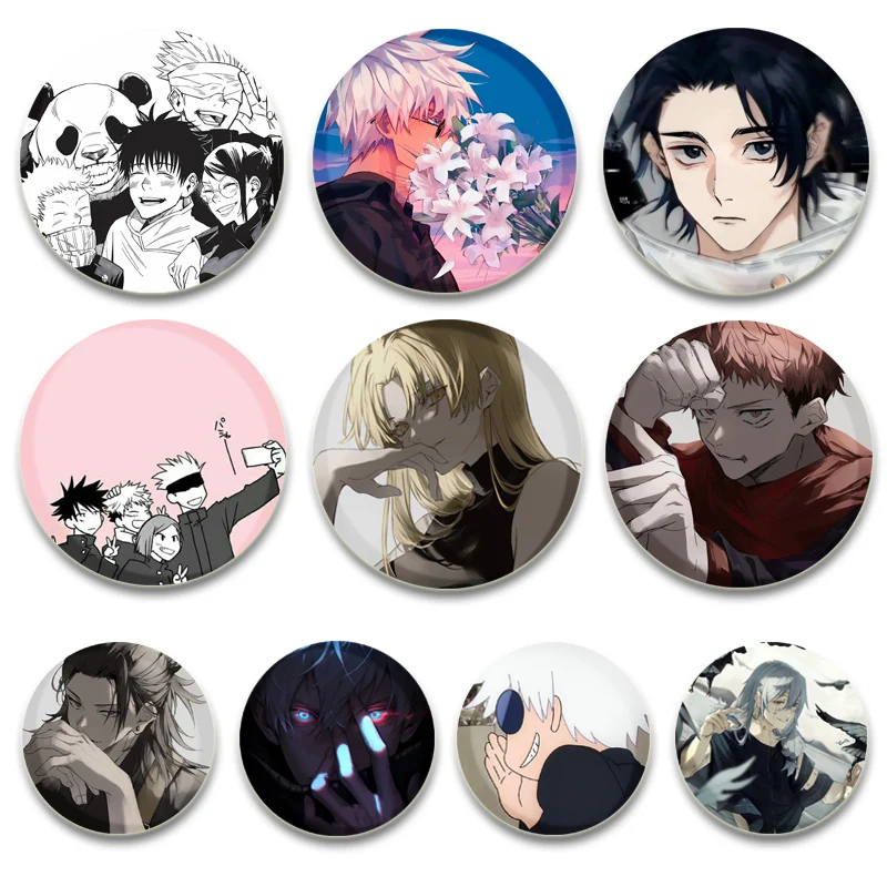 Round Cartoon Brooches Itadori Yuji Kugisaki Nobara Satoru Gojo Fushiguro Megumi Mahito Anime Badge Pins Backpack Gift Accessory