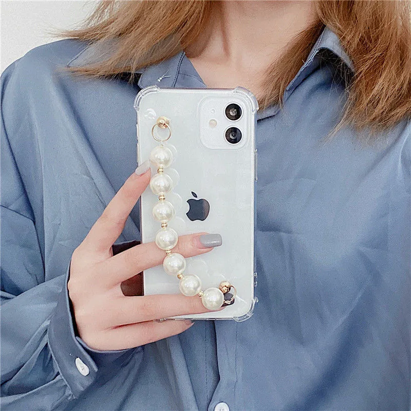 

Pearl Bracelet Case for iPhone 11 12 13 Pro Max Mini XS XR X 8 7 6 S Plus Anti-Shock Soft TPU Phone Cover Bumper Shell Coque