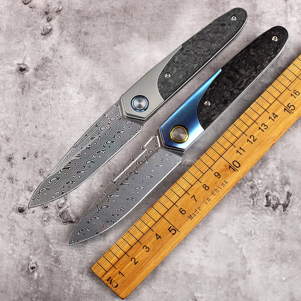 New Damascus Steel Sheet Carbon Fiber Handle Ceramic Ball Bearing Camping Hunting Christmas Gift EDC Cutter