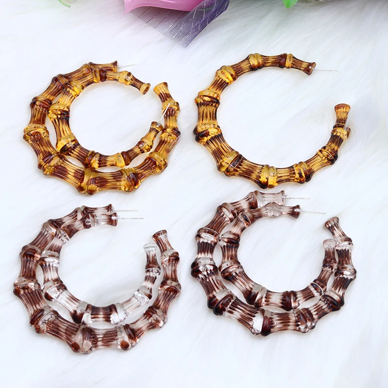 

VSnow Exaggerated C Shape Leopard Print Bamboo Knot Hoop Earings for Women Trendy Multiple Spray Arcylic Earings Jewelry