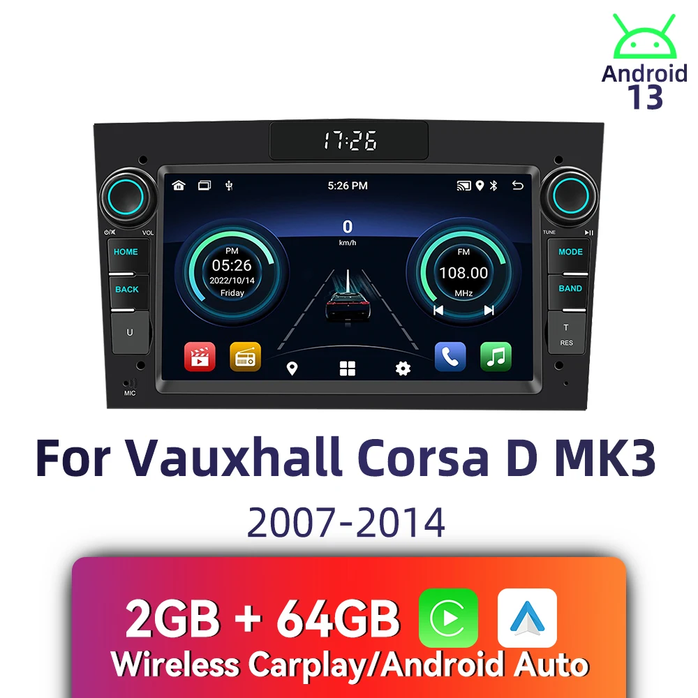 Фото 2 Din Android-радио с 7-дюймовым экраном, беспроводной Carplay, авторадио, автомобильный мультимедиа для Vauxhall Corsa D MK3 2007-2014, головное устройство, стерео GPS №1