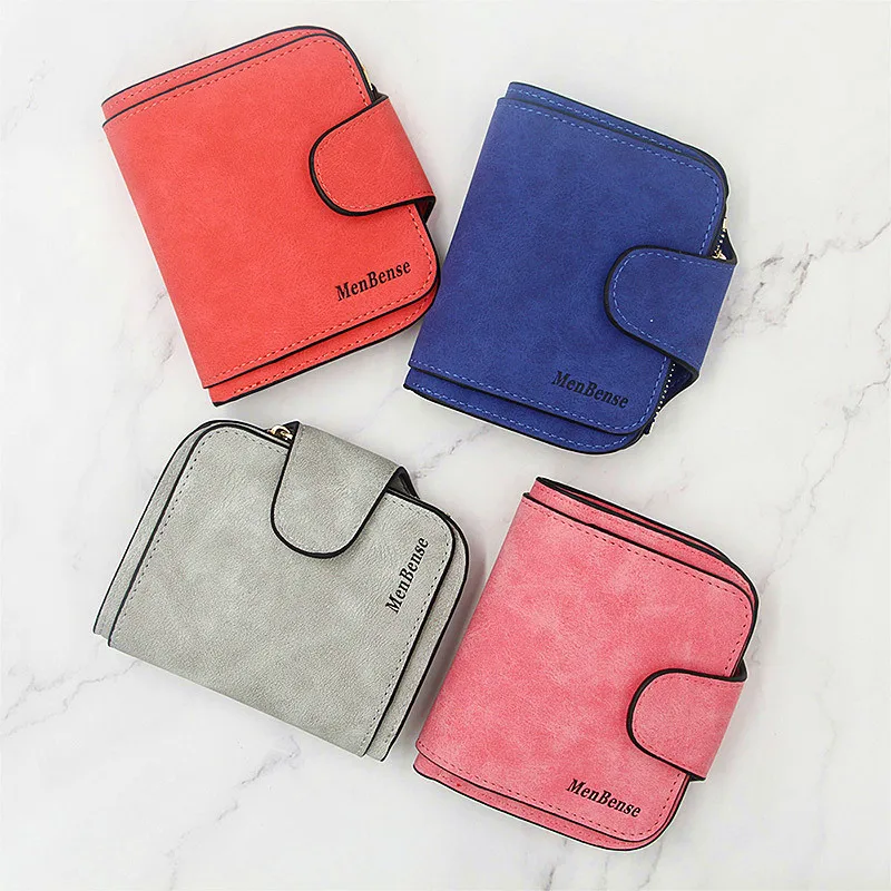 New Women's Short Wallet PU Leather Candy Color Wallet Large Capacity Retro Multi Card Card Bag Frosted Leather Wallet