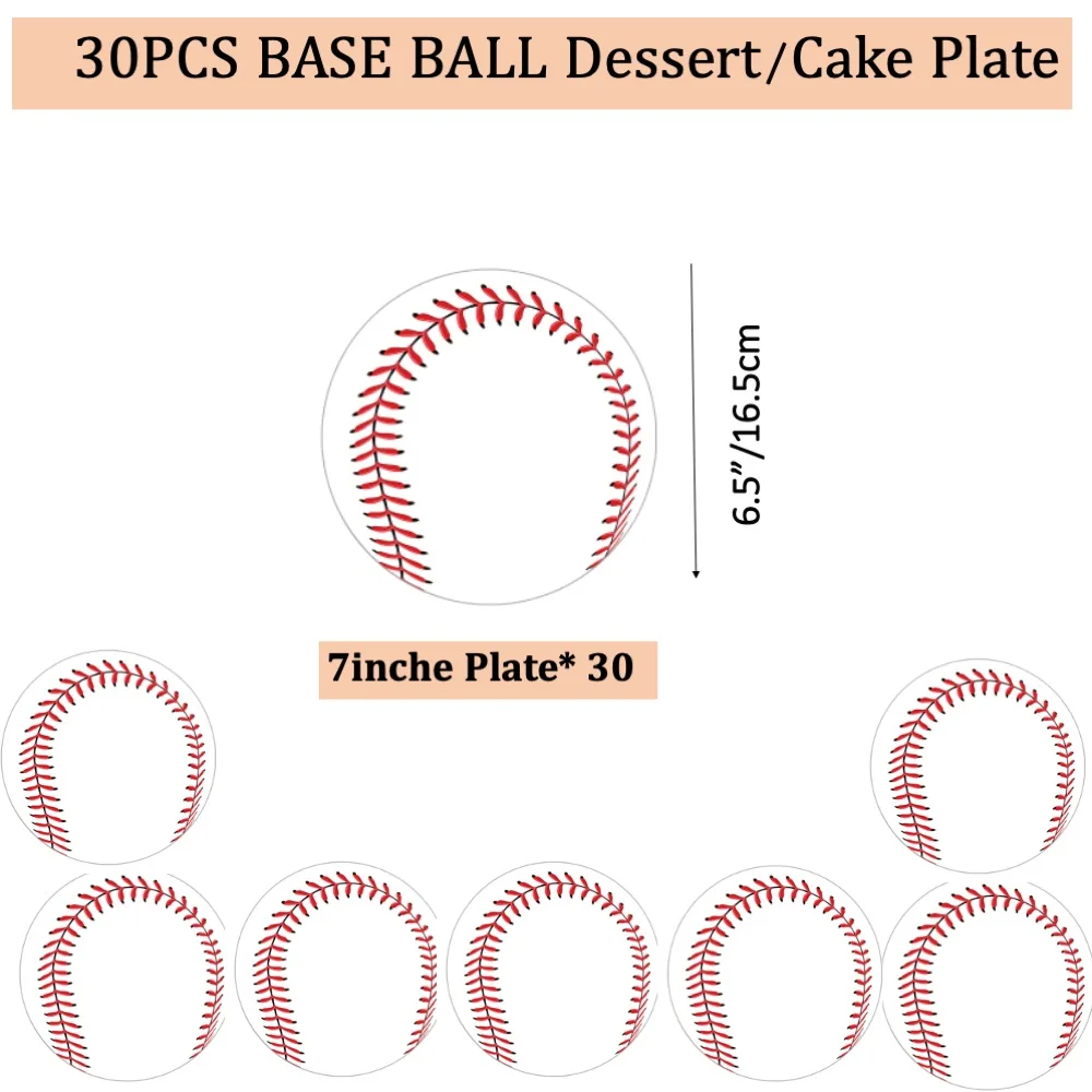 

30PCS Baseball 7inch Plate Sets Disposable Decoration For College School Baby shower Wedding Children Dinner Funny Celebration