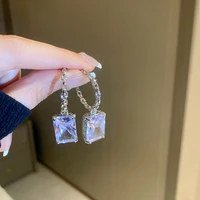 korean new shine zirconia square pendant earrings for women exquisite jewlery crystal drop pendientes mujer brincos wholesale