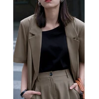 women streetwear sets summer short sleeve blazer shorts solid 2 piece set decoration pant style fabric type closure type