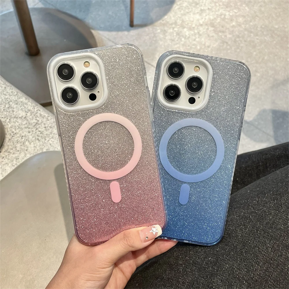 Роскошный градиентный блестящий чехол с беспроводной зарядкой для iPhone 15 Pro Max 11 12