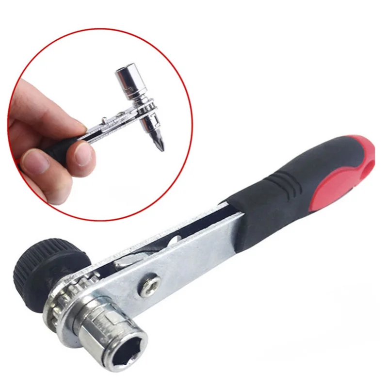1/4" 6.35mm Ratchet Socket Wrench Mini Ratchet Wrench Red Black Plastic Handle Screwdriver Rod Quick Socket Wrench Tools