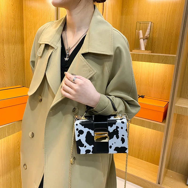

Cow Pattern Box Shape Shoulder Crossbody Bag Cute Purses and Handbags for Women Cow Pattern Clutch Fashion Novelty Bags
