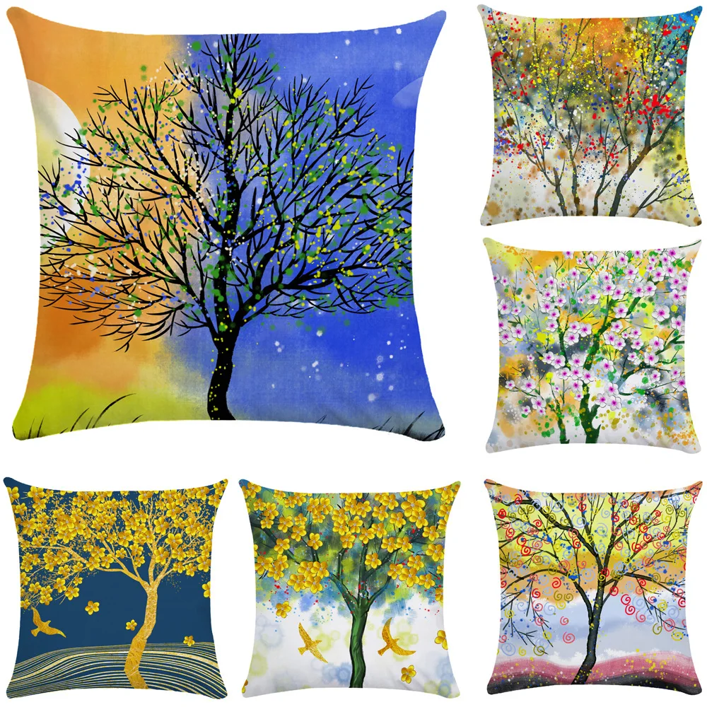 

Sofa Bed Pillow Covers Decorative Abstract Tree Oil Painting Pillowcase Room Aesthetics 18x18 Inch Pillows Case for Living Room