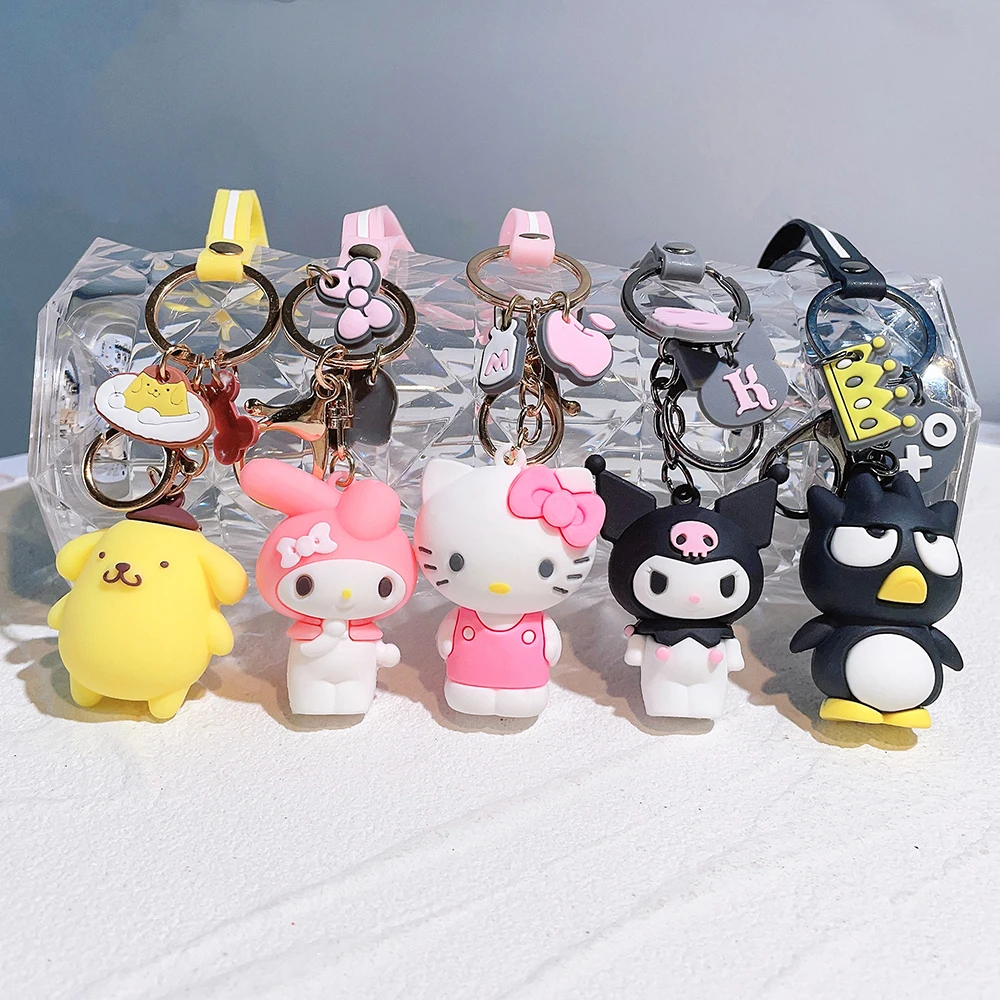 

Kawaii Anime Sanrio Silicone Pendant Keychain Q Version Cute Hello Kitty Cinnamoroll Kuromi My Melody Figurine Model Keyring