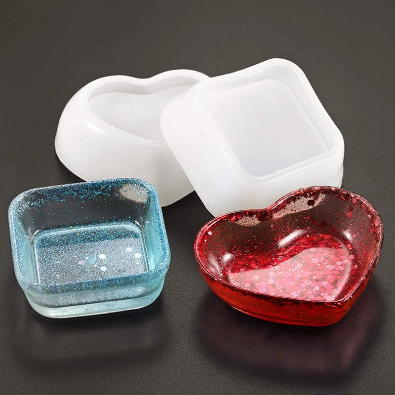 

Square Heart Jewelry Silicone Epoxy Casting Molds Round Dish UV Epoxy Resin Molds Tools DIY Jewelry Making Resin Mold