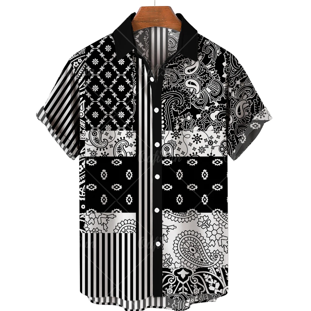 2022 Men's Clothing 3D Hawaiian Shirt Men Fashion Cashew Flower Geometric Printed Shirts Single-breasted Shirt For Men Tops