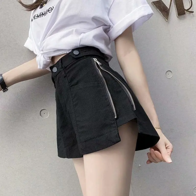 Woman Zipper Soild Color Y2k Shorts New Korean High-waist Loose Outer Wear Wide-leg Denim Shorts Women Spring Summer Y2k Shorts  - buy with discount