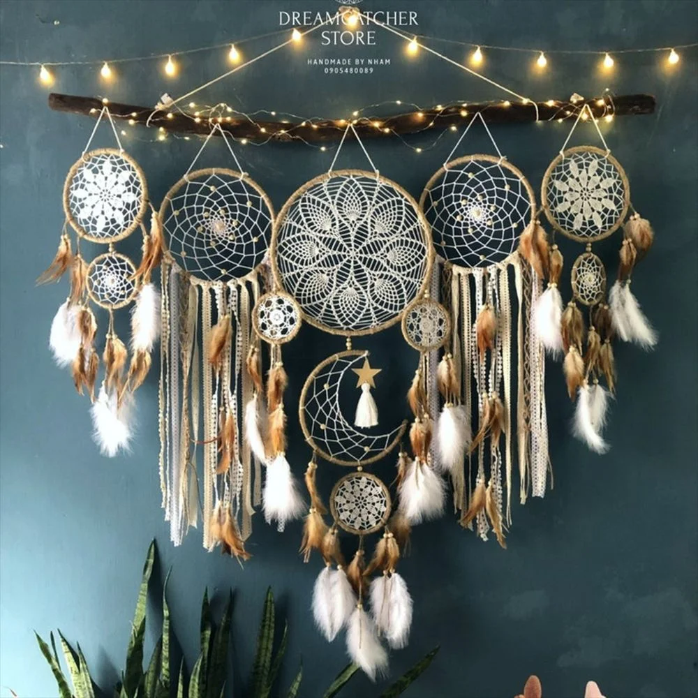 

Nordic Handmade Dream Catchers, Indian Style, Feathers Craft, Wind Chimes, Living, Bedroom, Wall Hangings, Home Decoration,