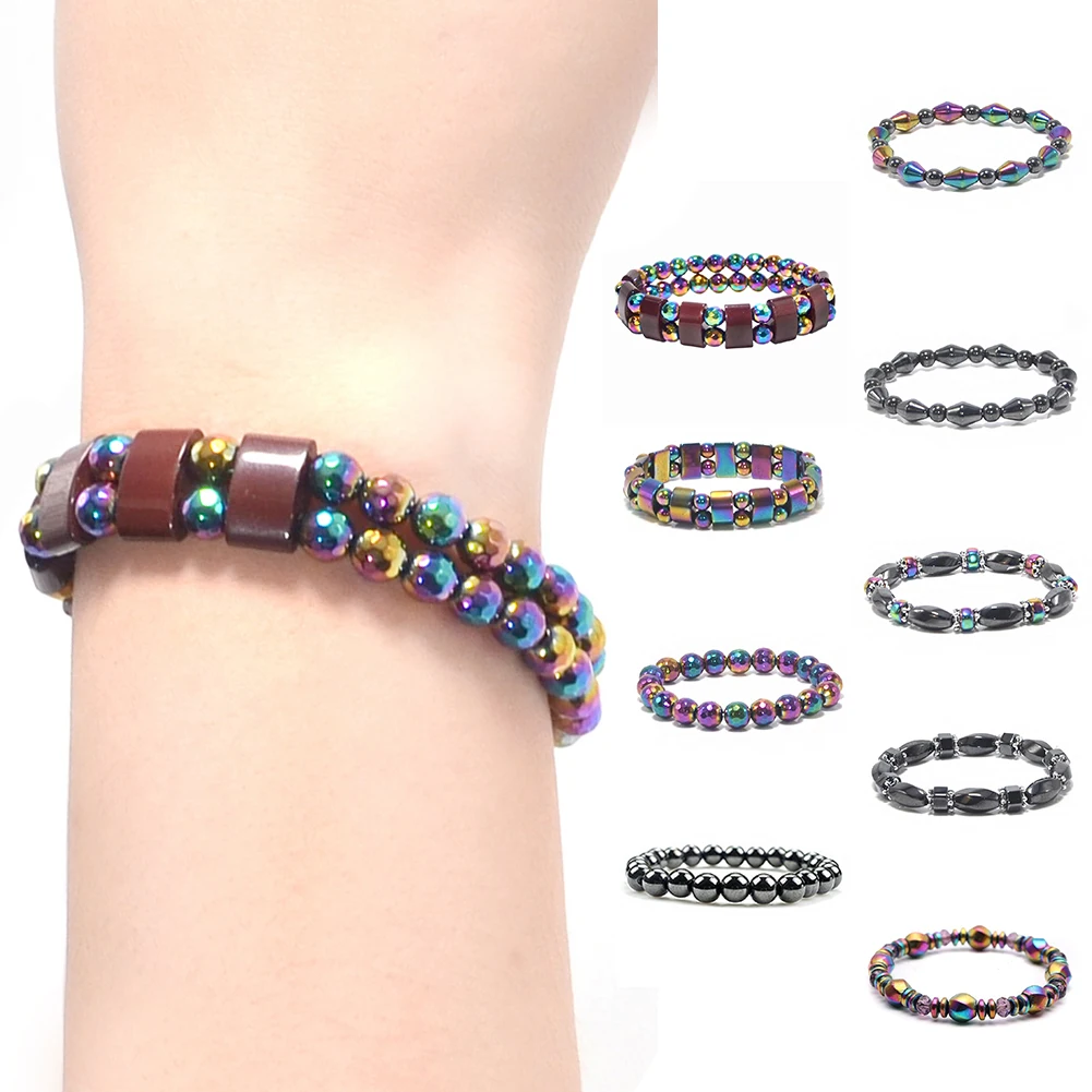 

Classical Hematite Energy Beaded Elastic Magnetic Therapy Health Care Loss Weight Bracelets Slimming Health Care For Men Women