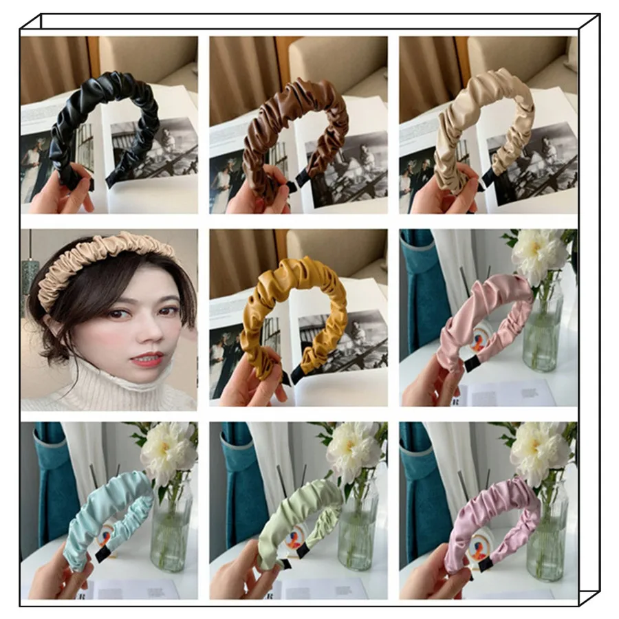 

Women's Headband PU Leather Retro Hairbands Wrinkled headband Female Hair Accessories Handmade Head Hoop Winter Headband gift