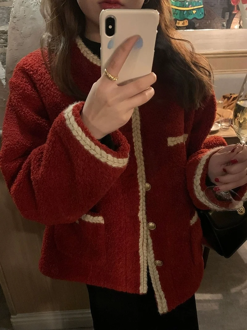 Изящная верхняя одежда из овечьей шерсти женская осенне-зимняя короткая