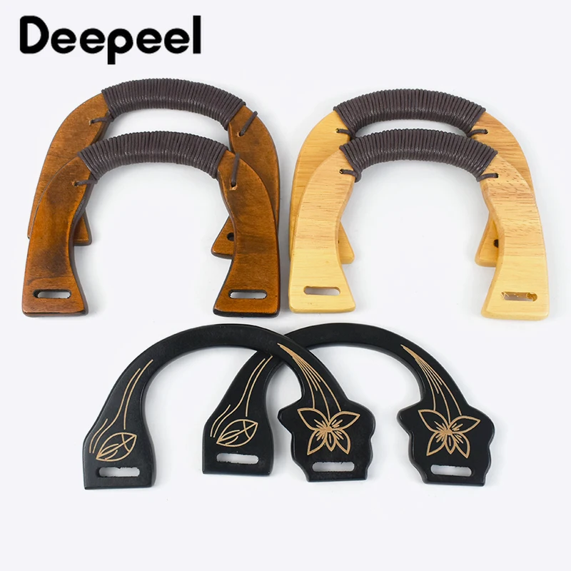 

2Pcs Deepeel 15/16/17cm Wooden Bags Handle Purse Frames Sewing Brackets Handmade DIY Bag Handles Kiss Clasp Sew Kit Accessory