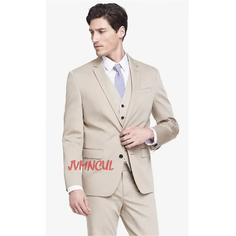 

3Ps New Arrival Beige Blazer Trousers Men’s Suits Wedding Groom Slim Fit Male Tuxedos Custom Made Notch Lapel Jacket+Pants+Vest
