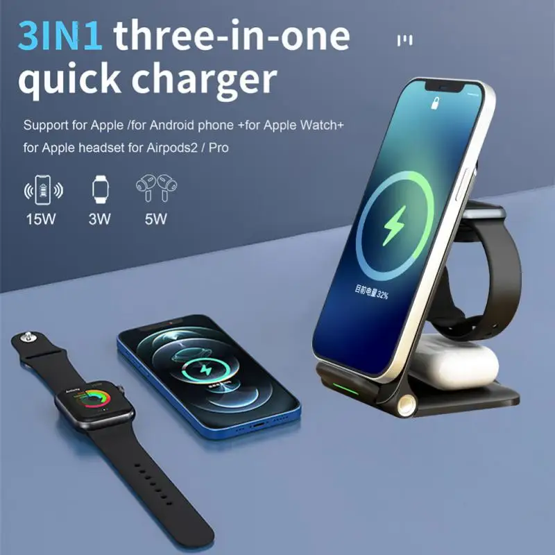 

3 In 1 Magnetic 15W Qi Wireless Charger Foldable Chargers Stand For IPhone 14 13 12 Airpods IWatch Fast Charging Station