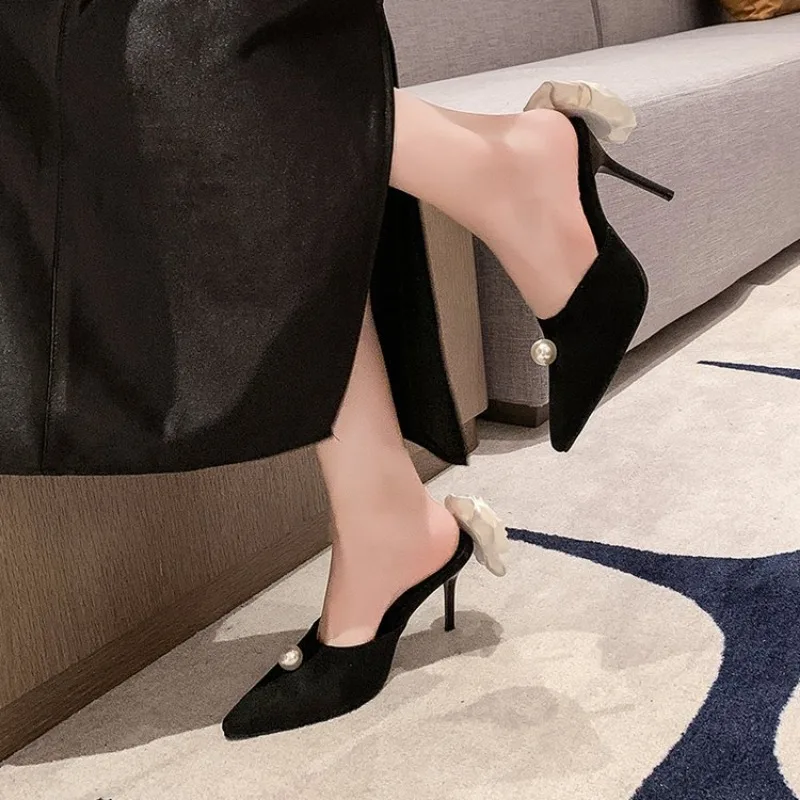 Черные Атласные Туфли-лодочки С Острым Носком Туфли На Высоком Каблуке Женские