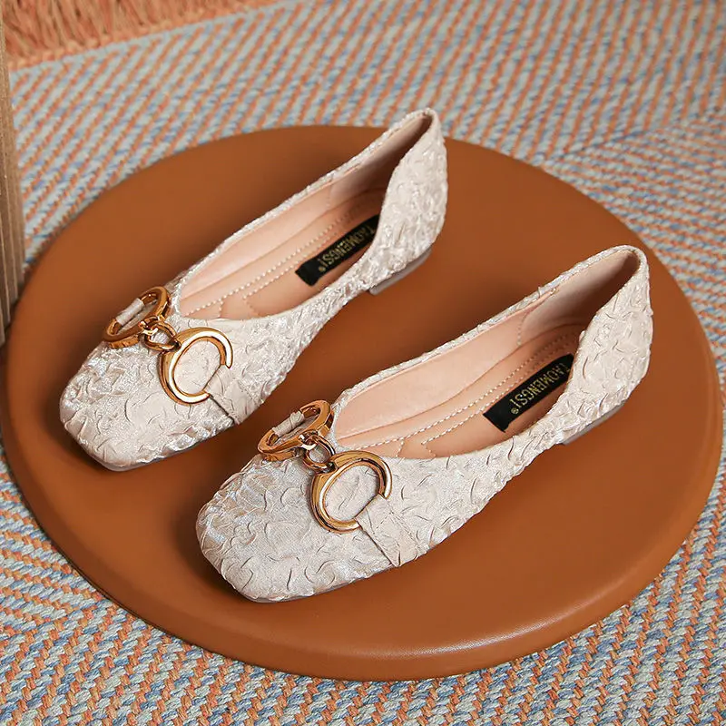 

Дизайнерские белые женские Туфли, балетки на мягкой подошве, сатиновые модные туфли на плоской подошве, лоферы с круглым носком, новинка 2023, ...